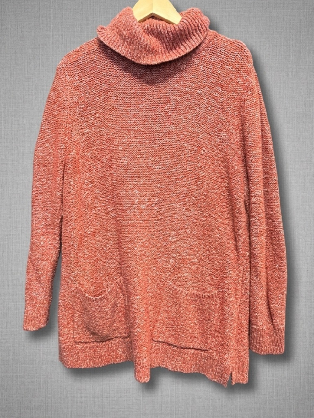 LOFT Outlet Womens XL Cowl Neck Sweater Marled Terracotta Rust Orange KnitPocket